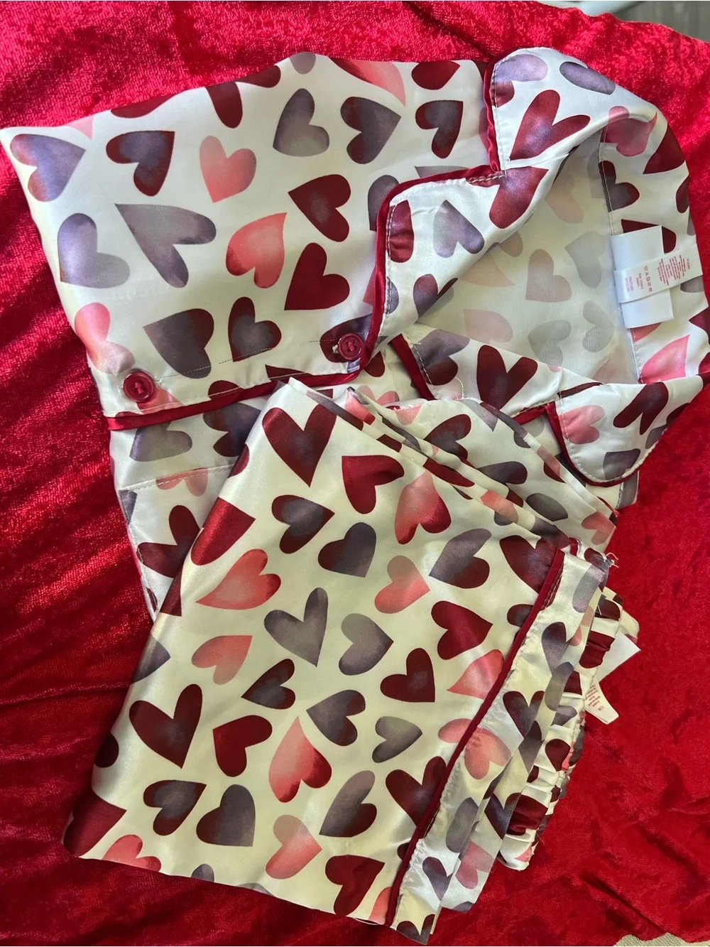 Girls Heart-Print Pink and Purple Short-Sleeve Pajama Set